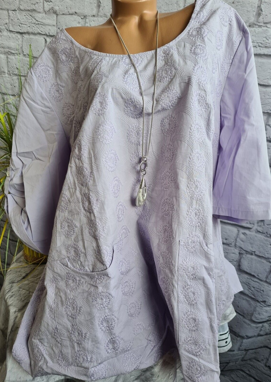 Shirt Bluse Tunika Sheego by Joe Browns 34 Ärmel Lila Stickerei bis 58 (3 934)