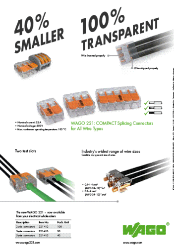 50 pcs WAGO 221-413 COMPACT Splicing Connectors 3 pole Lever Nuts FREE SHIPPING! - Picture 2 of 9