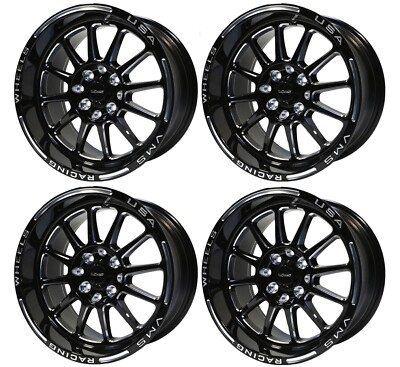 4x VMS Racing Hawk Black Polished Drag Rims Wheels 15x8 4X100 +20 ET # ...