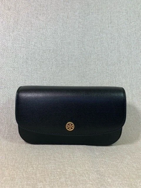 NUOVO portafoglio mini borsa a tracolla tracolla Tory Burch Robinson in pelle nera con catena