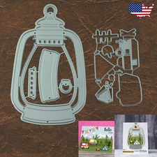Lantern w Mini Camping Scene Cutting & Embossing Dies Camper Tent Lamp Light