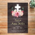 Personalised Baptism Christening Invitation Invite  Floral Cross Rustic-Digital