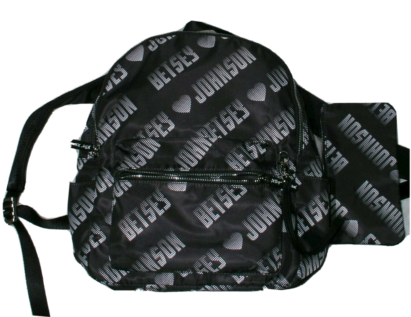 Betsey Johnson Logo Nylon Backpack Purse in Black and White-image