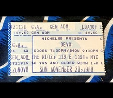 DEVO - TOTAL DEVO TOUR - AT THE RITZ - NOV 20, 1988 - TICKET