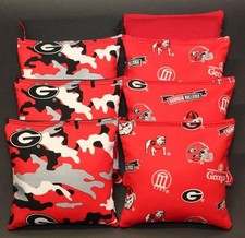 ALL WEATHER made w University of GEORGIA BULLDOGS Fabric 8 CORNHOLE BEANBAGS