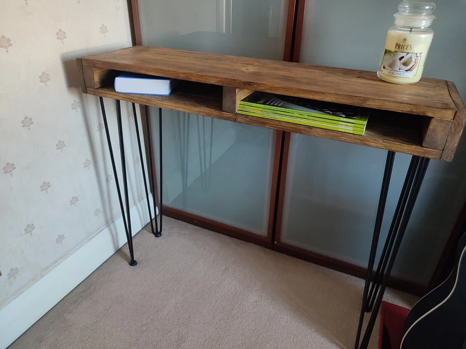 Industrial Handmade Rustic Console Hall Table with storage Reclaimed Wood - Image 4 of 4