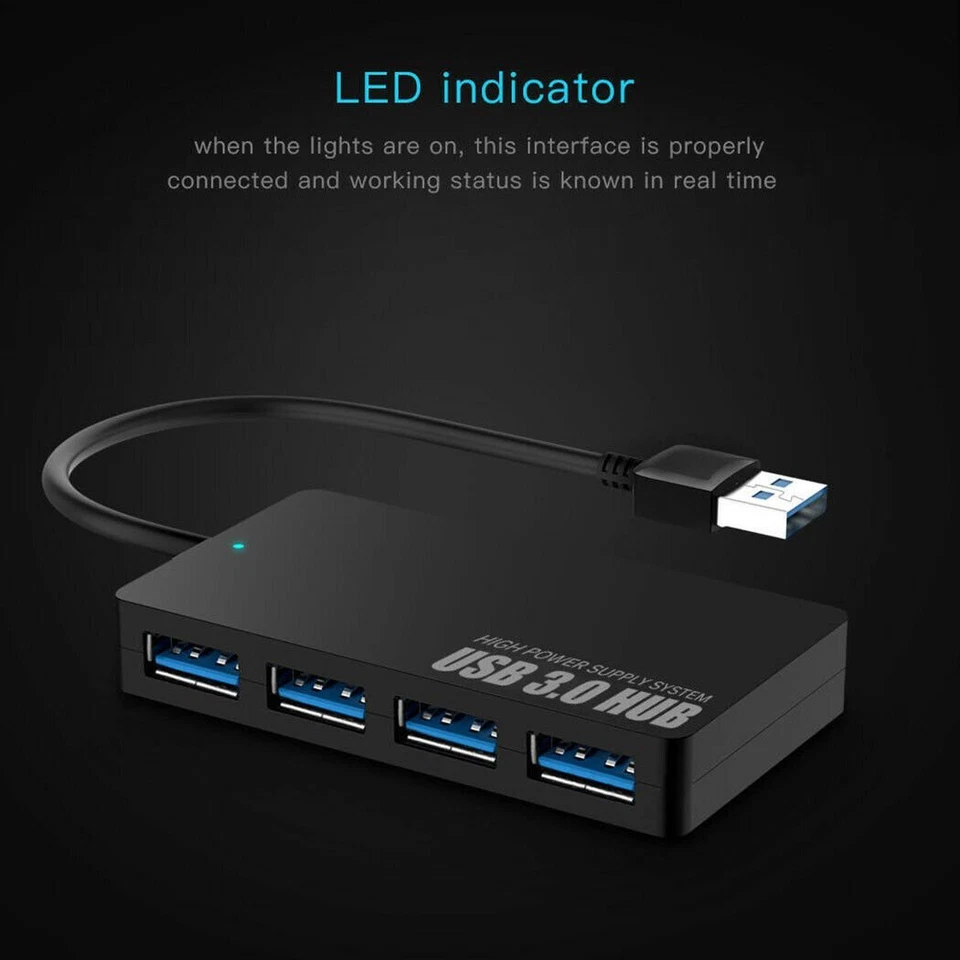 USB 3.0 Laptop PC 4 Port Portable Tools Hub Slim Splitter High Speed