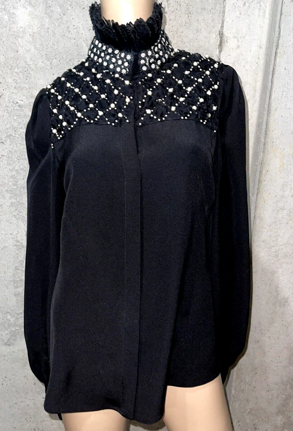 Alexander McQueen — Alexander McQueen Pearl Embroidered High Neck 2013 Dress Blouse Top US 4 6 IT 42