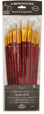 Royal Set 12 Künstlerpinsel mit großen festen weißen Borsten. Für Acrylöl RSET-9320