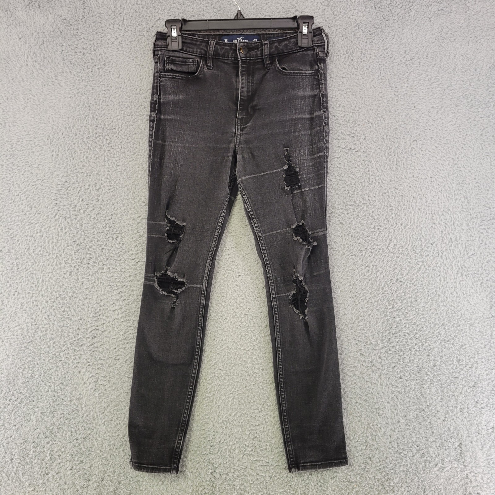 Hollister Jeans Womens 3 Black High Waist Super Skinny Crop Distressed Stretch