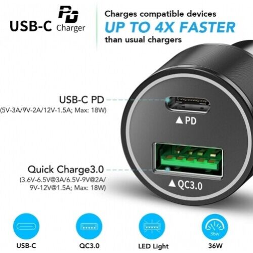 For Galaxy Z Flip/3/4/5 36W Quick Car Charger 2-Port USB Type-C PD Power - Picture 6 of 6