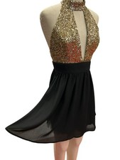 Windsor Sequin Halter Dress S Black Gold Short Prom Homecoming Cocktail Dance Pa