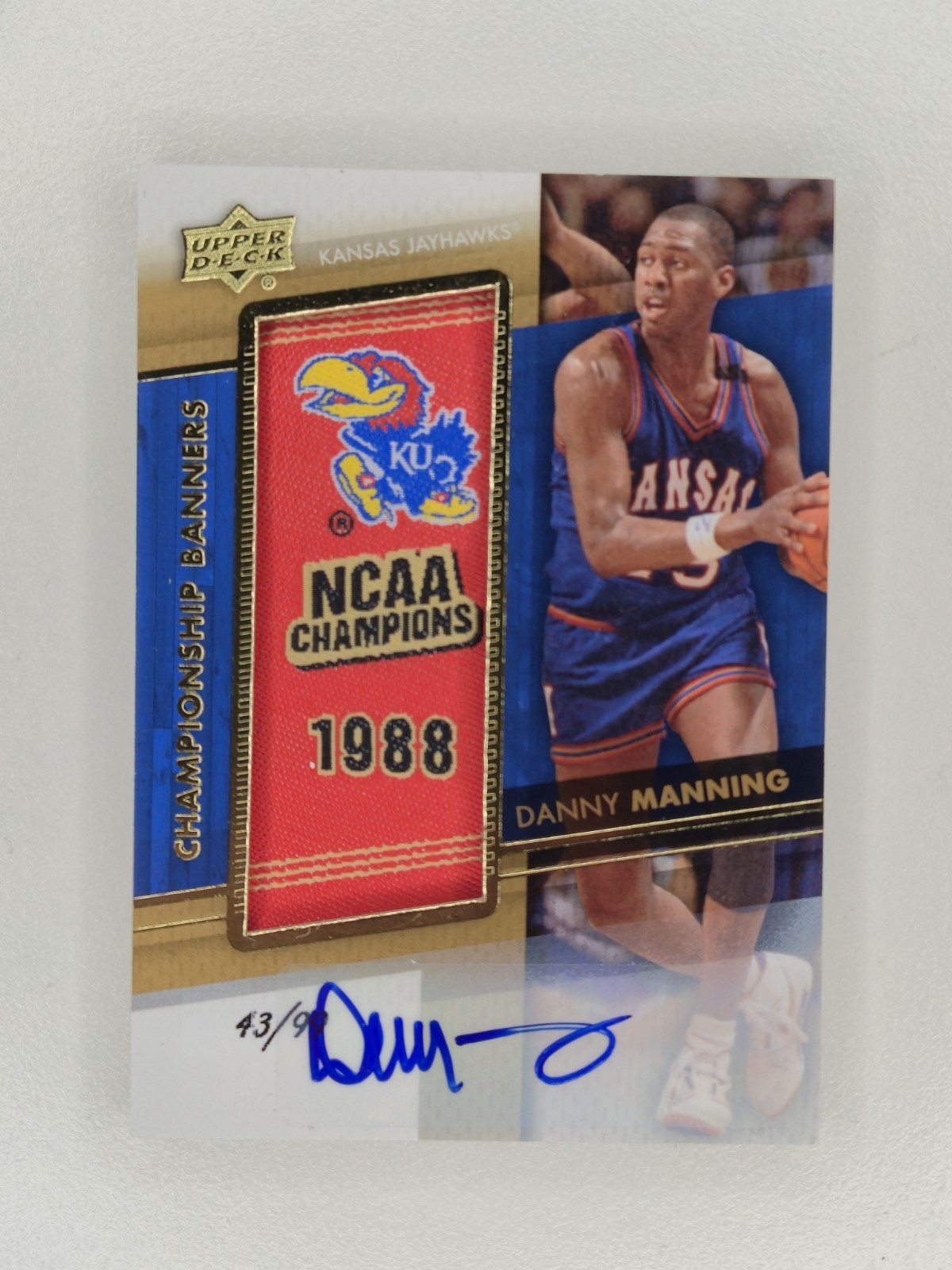 2014-15 UD Championship Banners Patch Auto /99 - Danny Manning - Jayhawks 1988