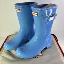 Image of Hunter Original Short Wellies Wellington Boots Blue UK Size 4 Women New Boxed