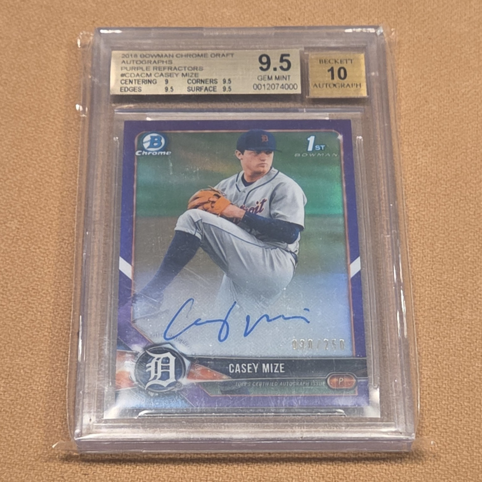 Topps 2018 Bowman Draft Casey Mize Tigers CDA-CM Purple /250 Auto