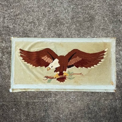 Vintage Flocked Velvet Bald Eagle Wall Art 45x23 Velveteen Panel USA Patriotic
