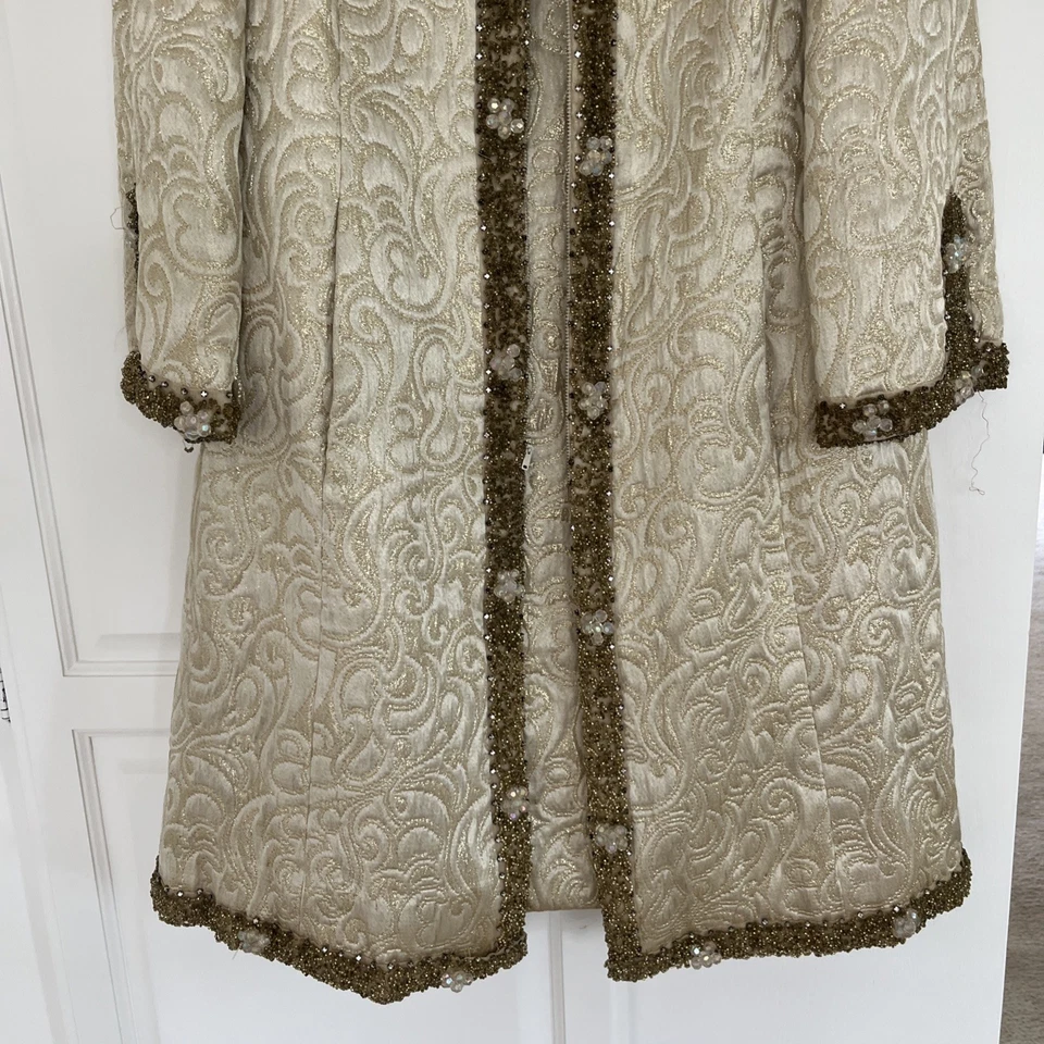 Vintage 60s Dress Coat Set Brocade Gold Beading An Original Barnett Gorgeous - Image 4 of 4