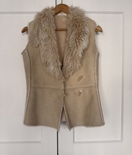 M&S  Marks and Spencer Beige Faux Fur Gilet Size 10 y2k 