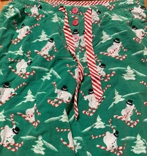 Nick & Nora Green Skiing Snowman Christmas Flannel Pajama Set Long Sleeve XL