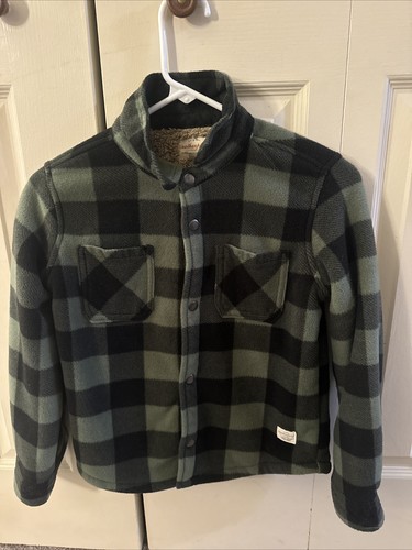 Weatherproof Green Boys 7/8 Plaid Sherpa Lined Snap Flannel Coat Jacket. Used - Picture 2 of 7
