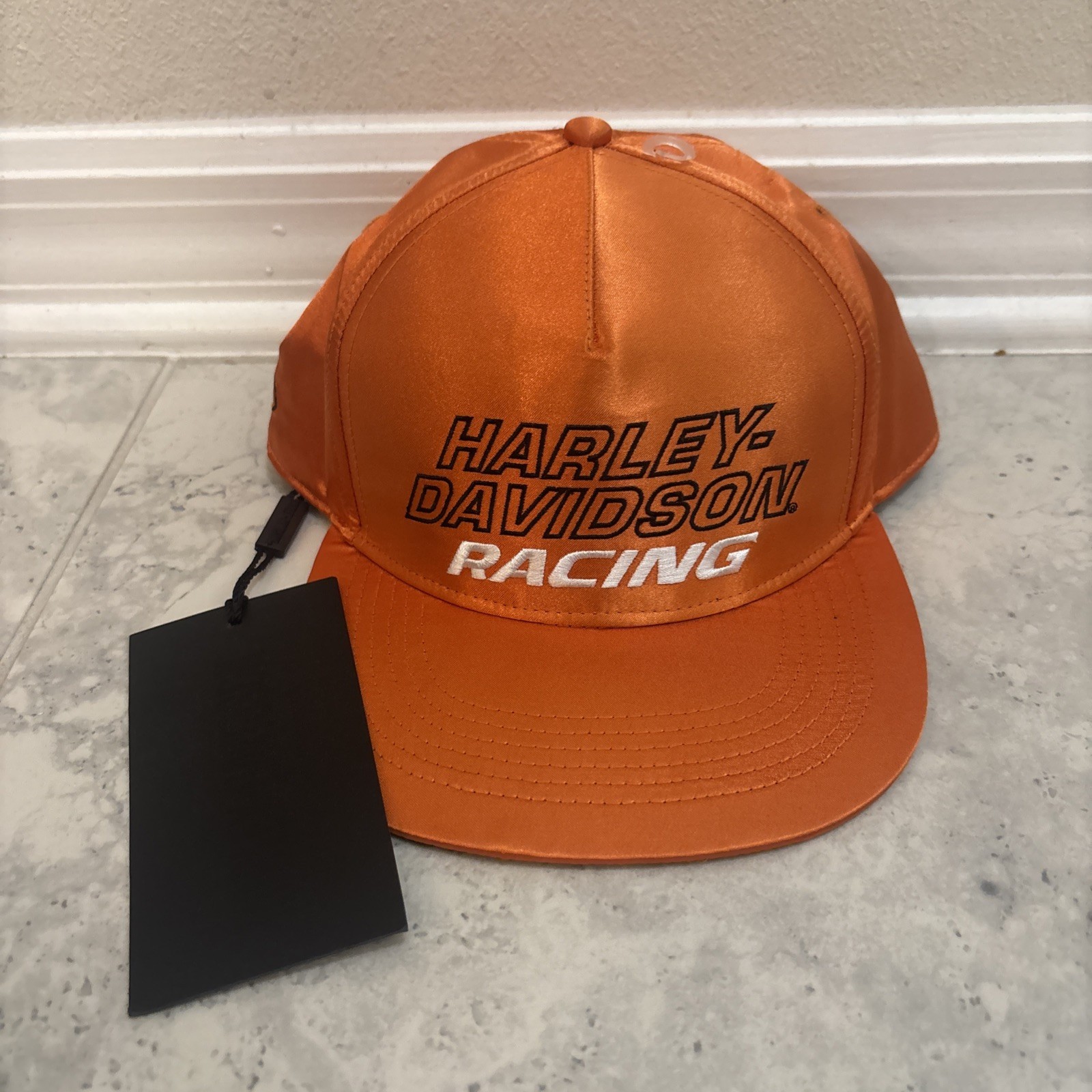 Harley Davidson Racing Screamin Eagle Mens OS Orange Satin Snapback Cap Hat