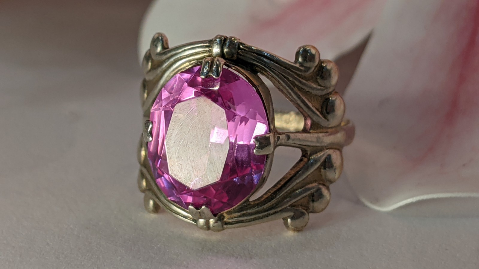 Vintage Soviet ring, 875 silver, pink ruby corund… - image 6