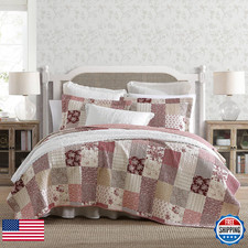 Laura Ashley - King Quilt Set Reversible Cotton Bedding Matching Shams