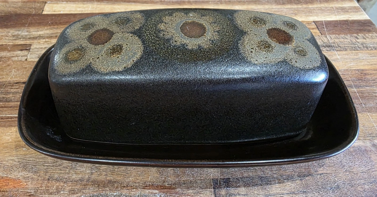 Vintage Denby Pottery Arabesque Samarkand Stoneware Butter Dish England 1960's