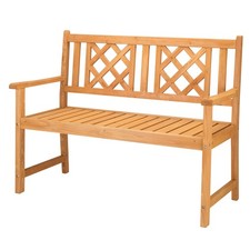 118 56.5 90cm Outdoor Garden Fir Grid Back Wooden Bench Burlywood