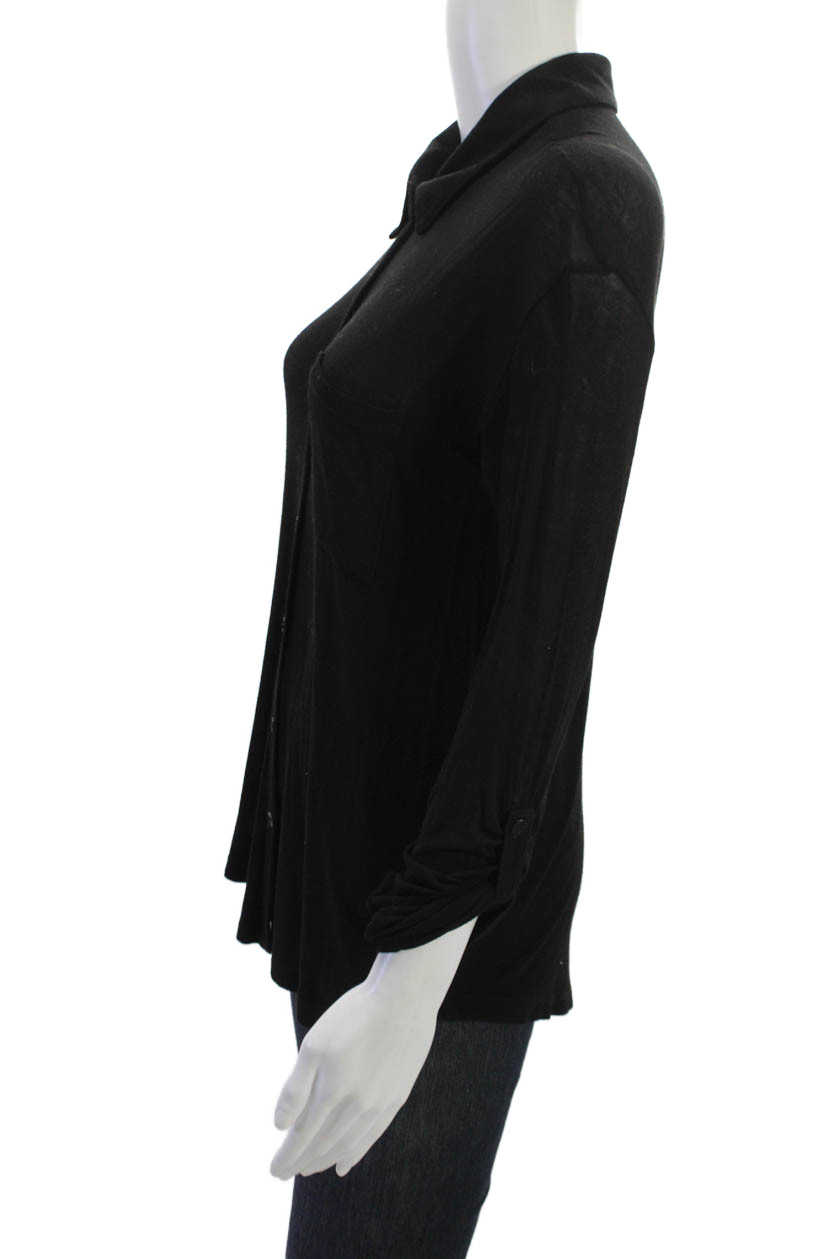 Splendid Women Black Basic Button-Up Long Sleeve … - image 2