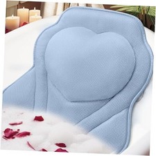Bath Pillow-Bathtub Pillow with Air Mesh Fabric  6 Non-Slip Suction Blue