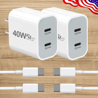 PD 40W Fast Charger Block Type C Adapter For iPhone 15 16 17 Pro Max USB-C Cable