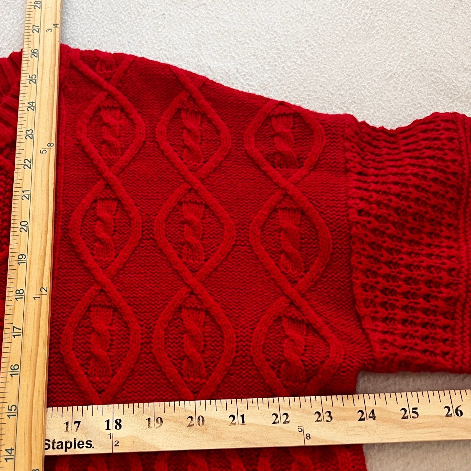 Womens Red Patchwork Cable Knit Texture Sweater X… - image 7