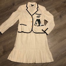 Lauren Ralph Lauren MONACO Colonial Crema Clásico Lino Set -Talla 8 Crema