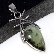 Moss Prehnite 925 Silver Plated Gemstone Handmade Pendant 2" Women Gifts JW