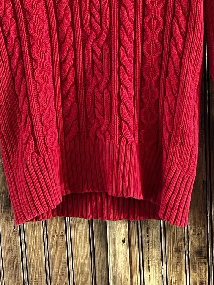 Suéter feminino Lauren Ralph Lauren pequeno vermelho malha cabo dourado quarto de zíper - Imagem 4 de 4