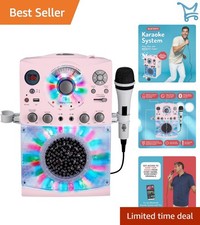 Portable Karaoke Machine Pink Bluetooth CDG USB Microphone Lights Kids Adults