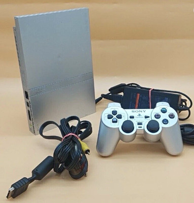 Sony PlayStation 2 Slim Konsole Silber 8MB mit Controller, Kabel Composite RCA