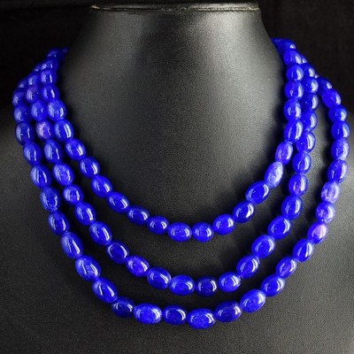 Top Grade Selling 3 Strand Blue Onyx 705.Cts Beaded Beautiful Necklace RK 34E759