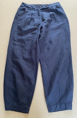 POETRY HOSE GRÖSSE 8 DAMEN LEINEN SEIDE MISCHUNG BLAU 25,5'' SPITZ ZULAUFEND KNÖPFE KNÖCHEL
