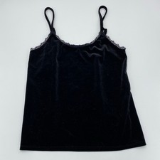 Vtg Y2K 90s Camisole Black Velour Lace Trim Tank Sz S Babydoll Fairy Whimsigoth
