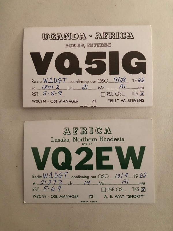 Lot Of 2 Vintage QSL Radio Cards, Africa, 1962