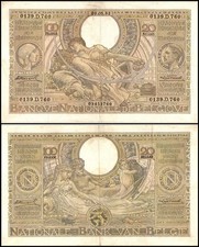 Belgium 100 Francs/20 Belgas, 1933-1943, P-107, Used