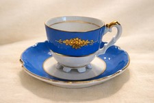 Vintage Blue Demitasse Cup and Saucer Gold Gi...