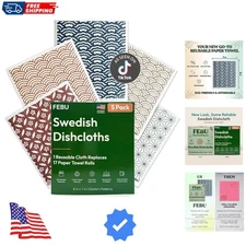 Swedish Dishcloths for Kitchen | 5 Pack Eastern Reusable Paper Towels Washabl...