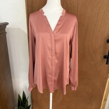 Ivanka Trump Blouse Hidden Buttons Long Sleeves Tunic Pink Rose Large Career Lrg