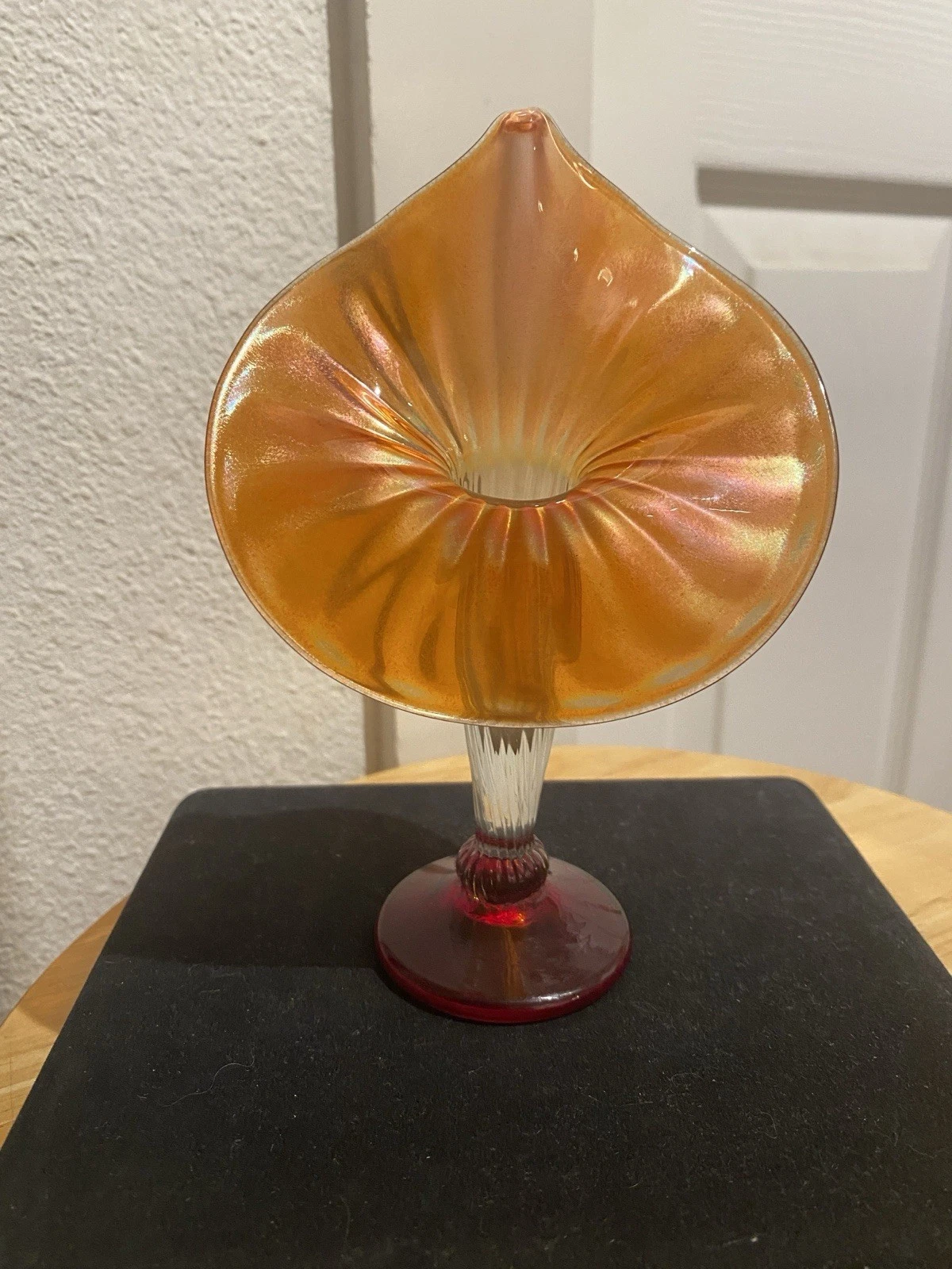 RICK STRINI STUDIOS ART GLASS JACK IN THE PULPIT SMALL IRIDESCENT VASE 6" NICE!