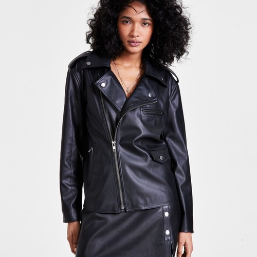 Bar III Women's Faux-Leather Jacket – Deep Black, XS - Picture 2 of 5