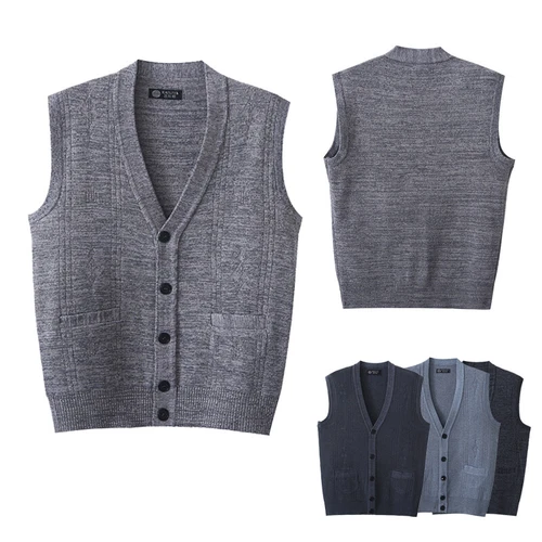 Chaleco de punto para hombre cuello en V sin mangas jersey con botones suéter camiseta sin mangas cárdigan - Imagen 3 de 16