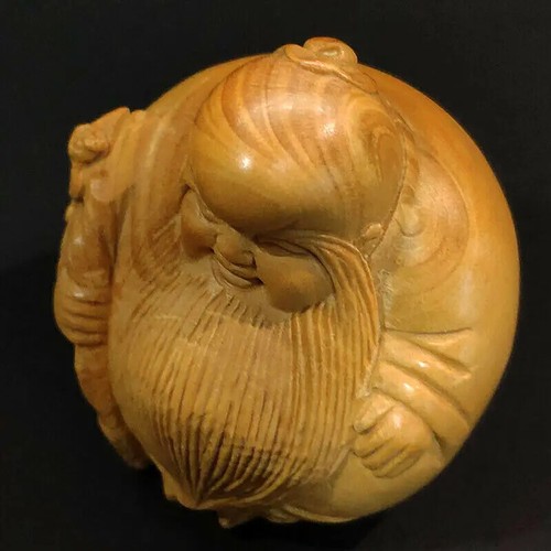 2" Hand Carved Japanese Boxwood Netsuke Figurine Carving : God of Longevity - Picture 5 of 7